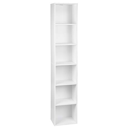 WOLTU Estantería para Libros Estantes de Piso Estantería de Exposición Estantería de Pared con MDF, Blanco, Estante para Oficina Gabinete para Archivos, 6 Compartimentos, 30x24x158,5cm SK003ws6