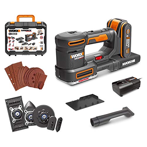 WORX 1 WX820-Multilijadora 5 en 1 (Orbital, excéntrica, Detalle, Curva y Dedo, 20 V