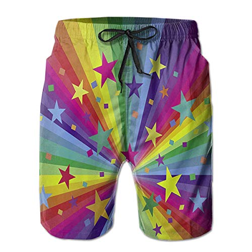 wwoman Pantalones Cortos de Playa de Secado rápido Casual para Hombre Rainbow Stars Pantalones Pantalones Cortos de Tronco de baño XL