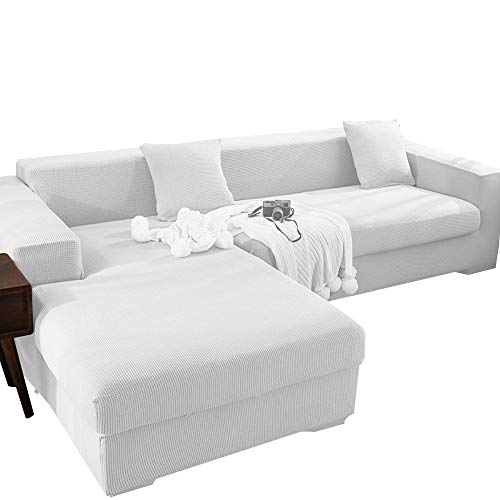 X-ZBS Funda de sofá Fundas de sofá elásticas en Forma de L Funda de sofá Universal (El sofá de Esquina en Forma de L Necesita Comprar Dos) (3 Plaza:：185-235cm, Blanco)