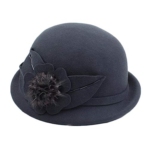 XY-hat Calentar Flores de Lana Elegante Sombrero de Copa otoño e Invierno cúpula de Curling Olla Damas versátiles Moda (Color : 01, Size : 57cm)