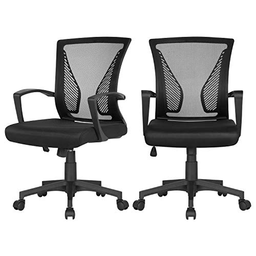 Yaheetech 2 Piezas Silla de Oficina Silla Escritorio Ergonómica Silla Giratoria con Respaldo Altura Ajustable con Ruedas