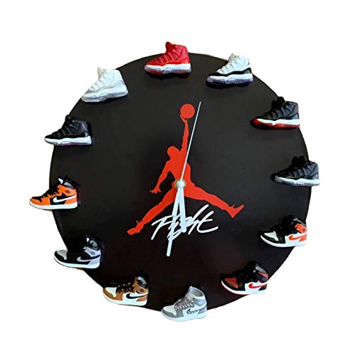 YFBB Reloj de pared Jordan11 de 30,48 cm con mini zapatillas 3D, AJ11, decoración elegante Air-Jordan11, ventilador deportivo para decoración del hogar, color negro