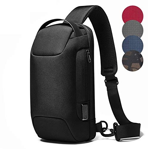 Yi-xir Classic Design Hombres Sling Bag Sport Travel Trootle Body Pack Paquete Impermeable Bolso de Hombro antirrobo con USB Lightweight and Durable (Color : Black, Size : A)