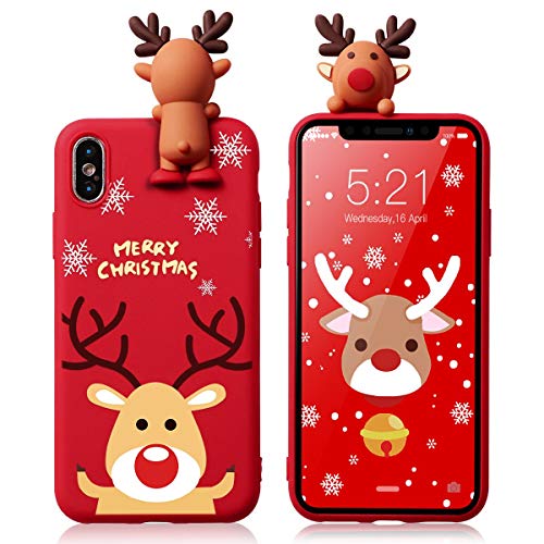 Yoedge Funda para Apple iPhone XR, Silicona Cárcasa 3D Doll Toy Muñeca Navidad con Dibujos Antigolpes de Diseño Suave TPU Bumper Case Fundas para Movil Apple iPhone XR. (Alce)