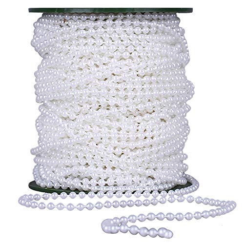 yyuezhi Perlas Blancas Cadena de Perlas Artificiales Perlas Cadena de Cuentas para Decoración Artesanía DIY Cadena de Perlas Artificiales Decorativas de Perlas de Imitación 25M(Blanco)