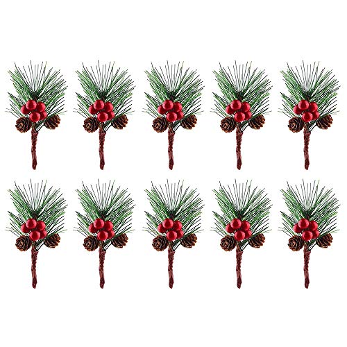 yyuezhi Selecciones de Pino de Navidad Pequeñas Ramas de Conos de Pino Artificial para Decoración Manualidades Deco de Navidad con Rama de Pino Artificial 10 Piezas de Pinos Artificiales de Navidad