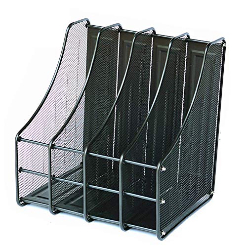 ZHENAO Desktop File Rack 4 Compartimentos Messh Desk File Letter Trays A4 Paper Book Storage Rack Office Desk Carta Organizador fuerte y robusto/Negro/Talla única