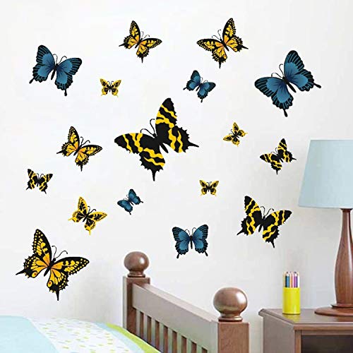 ZYLBL Pegatinas de pared, diseño de mariposas, amarillas y azules, decoración de pared, para ventana, aire acondicionado, nevera, 2 unidades