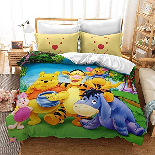 ZZALL - Juego de cama infantil 3D de Disney Winnie The Pooh Winnie The Pooh (funda nórdica y funda de almohada de 100% microfibra, funda de almohada de 80 x 80 cm (A07,150 x 200 + 80 x 80 x 2)