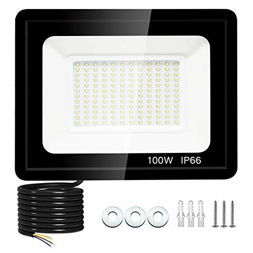 100W Focos LED Exterior, 9000Lúmenes Foco Proyector LED IP66 Impermeable 6500K Luz de Blanca para Terraza, Jardín, Patio, Parque, Garaje, Almacén