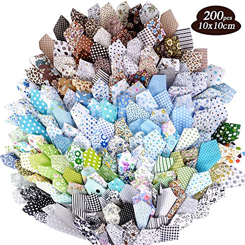 200Pcs 10x10 cm Retales de Tela 100% Algodón Trozos Telas Patchwork Material para Coser Manualidades DIY Costura Muñecas