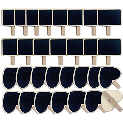 30 psc Mini Pizarras Decorativas 15 psc Etiqueta Pizarra Madera Rectangular con 15 pcs Pizarras Pequeñas en Forma Corazón para Decoración Boda Nombre Mensajes Pinza Clip de Pizarra Negra