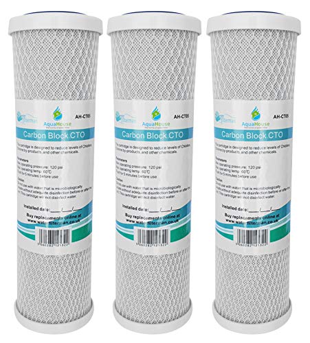 3x AquaHouse AH-CTO5 Cartuchos de filtro de agua de bloque de carbono de 10"para agua potable, sistemas de ósmosis inversa, para todas las carcasas de 10"