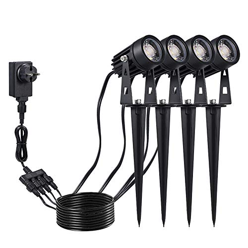 4 Pcs Foco Proyector Exterior Jardin,Tomshine 5W COB LED lámpara de césped,IP65 Impermeable,3000K,1800LM, para la Terraza,Camino y Patio(Blanco Cálido)