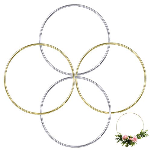 4 Piezas Aros AtrapasueñOs Manualidades Anillo CíRculo De Anillo Para Dream Catcher Anillos De Macramé Boda Flor ArtesaníA DecoracióN Del Hogar Anillo De Metal Navidad Boda 30 Cm (Oro Y Plata)