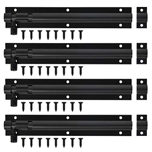 4pcs Cerradura de Puerta de Aleación de Aluminio,Cierre de Puerta para Interior y Exterior,Pestillo Puerta 6 Pulgadas,Pernos de Puerta, Cierre de Seguridad(Negro)