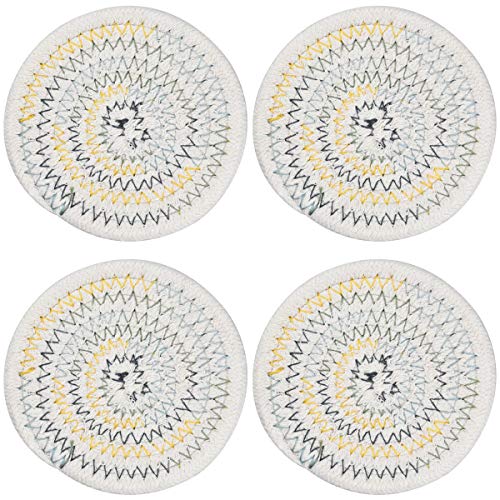 4pcs Posavasos Redondos, Absorbentes Copa Sostenedor de Bebida Mat Tabla para Bebidas, Antideslizantes Retro Coasters para Cristal, Vasos, Tazas, Uso de Oficina Cocina Casera, 11cm (Blanco)