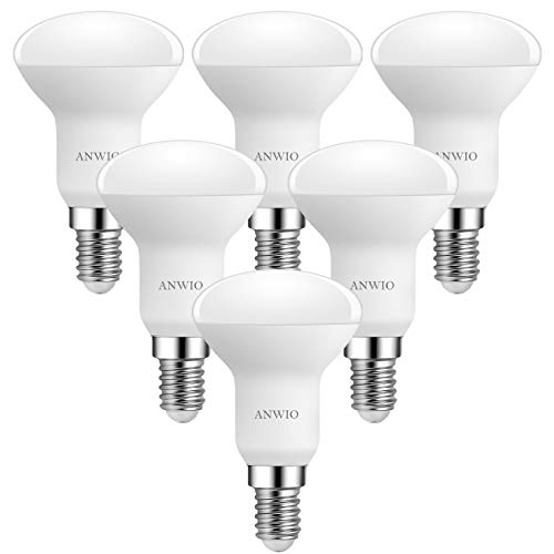 6x 4.9W Bombillas Reflectoras E14 Casquillo Fino, Bombilla R50 LED Equivalente a 40W, 470 Lúmenes, Bombilla LED E14 de 2700K Blanco Cálido - ANWIO.