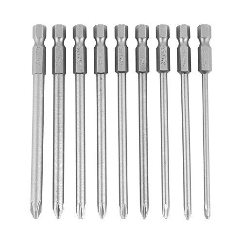 9 unids destornilladores de cabeza Phillips Bits Set acero S2 1 / 4inch punta de destornillador de cabeza cruzada hexagonal Set PH1 PH2 100 mm