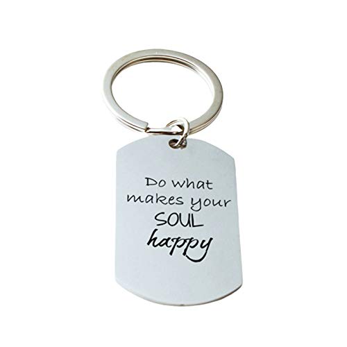 Adokiss Llavero de acero inoxidable, placa de identificación de perro con grabado "Do What Makes Your Soul Happy", llavero, colgante para bolso, plata, 2,2 x 3,9 cm