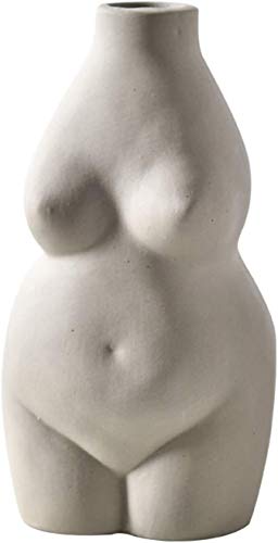 AMITD Floreros de cerámica pequeños de 15,7 cm para decoración del hogar, diseño de cuerpo femenino (florero gris)