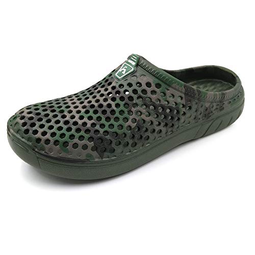 AMOJI Zuecos Ligeros Zapatillas Zapatos de Playa Zuecos de jardín de Secado rápido Crocks Zapatos de Ducha Sandalias Zapatillas para Hombres Mujeres Camuflaje Verde 39 EU