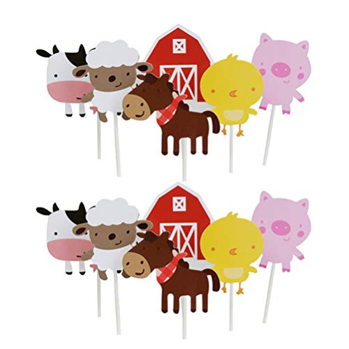 Amosfun 12pcs cupcake toppers selecciones de cupcakes selecciones de frutas toppers de postres animales de dibujos animados toppers de pastel de cumpleaños