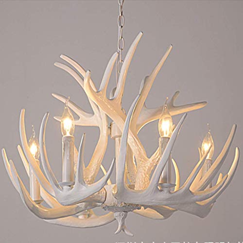 Antler Lámpara Colgante Hirschhorn Led Lámpara Colgante De Vela De Estilo Vintage American Agricultural Antler E14 Lámpara Colgante Para Sala De Estar Comedor Lámpara Colgante Pantalla De Lámpara