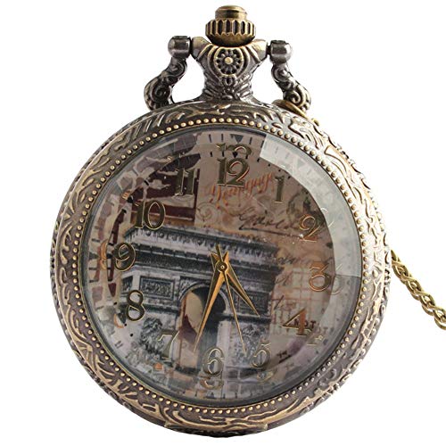 Aruie - Reloj de bolsillo de cuarzo, diseño de arco de triunfo, con números árabes florales, estilo vintage, para hombre y mujer