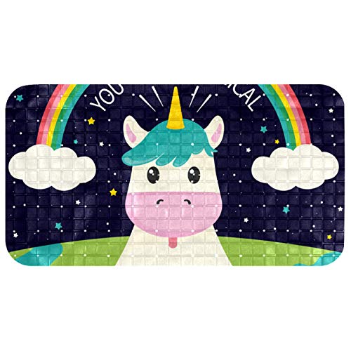 ASDFSD Alfombrilla de baño extra larga, antideslizante con ventosas, sin látex, resistente y duradera, lavable a máquina, divertido unicornio vaca arco iris, eres mágico