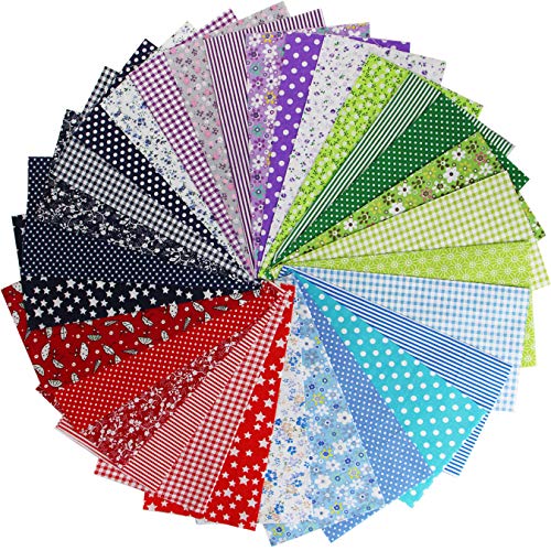 aufodara 30pcs 25 x 25 cm, diseño de retales algodón Tejido DIY Patchwork hecho a mano Costura Quilting tela diseños diferentes (Navy blue, Rojo, Verde, Púrpura, Azul)