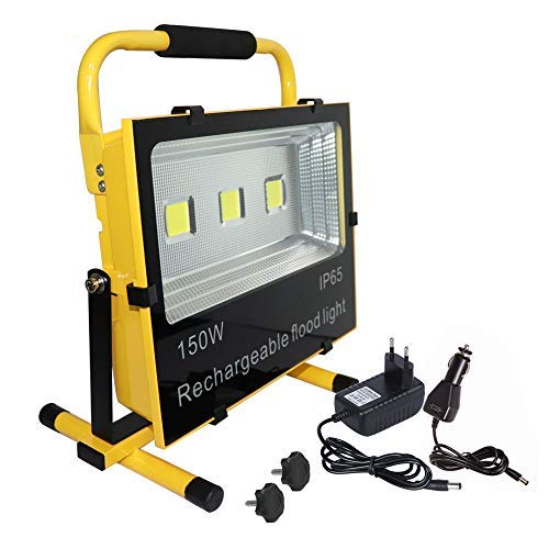 AUFUN Foco LED Exterior 150W Blanco Frío Foco Proyector LED Impermeable IP65 Batería Recargable Luz Trabajo Lámpara para pesca Reflector Calzada Terraza Jardin