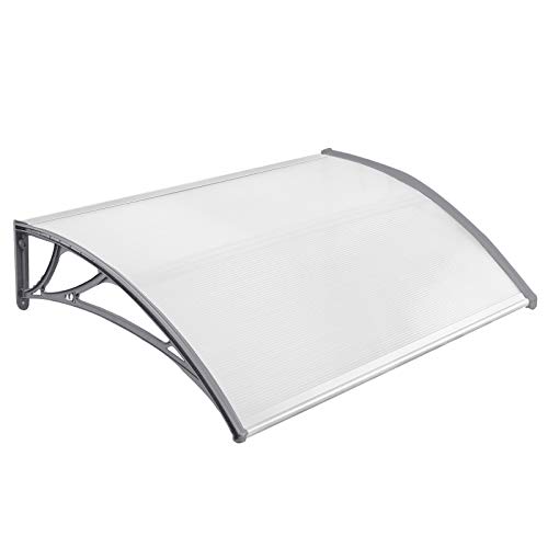 Aufun Marquesina para Puertas y Ventanas 150 x 100 cm Tejadillo de Protección Toldo Cubierta de Policarbonato en Jardín al Aire Libre Dosel de Techo, Soporte Gris