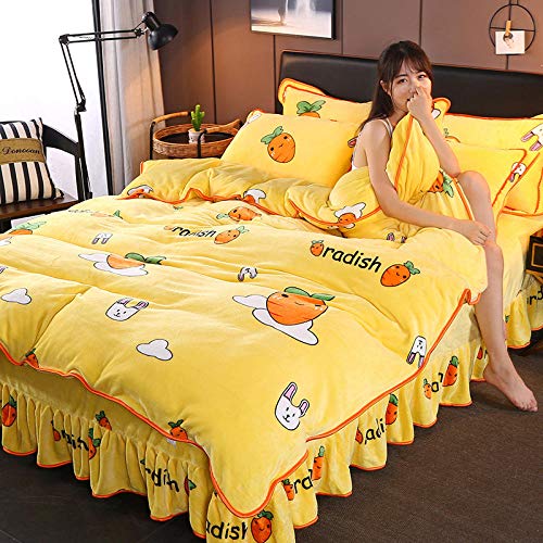 Bedding-LZ Juego de Fundas de edredón y de Almohada de Microfibra,Colcha de Franela Engrosada cálida visón Dorado Cama Doble Individual Funda de Almohada Individual re_Cama de 2,0 m (4 Piezas)