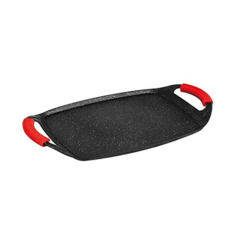 Berlinger Haus - Plancha apta para todos los fuegos, también para el horno con mango de silicona rojo (47 x 29 cm)