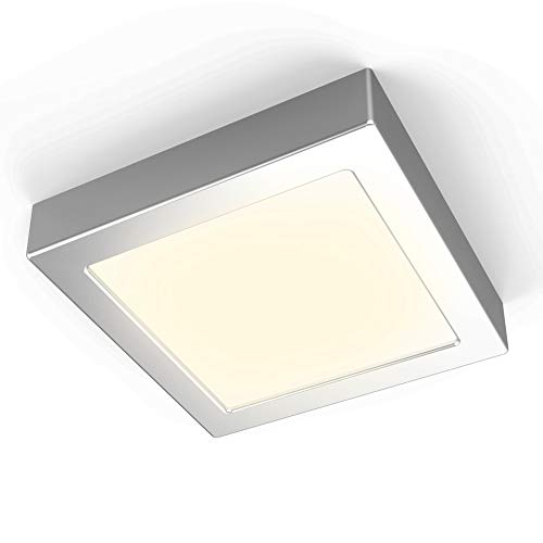 B.K.Licht Plafón LED cuadrado 12W I Downlight I Luz blanca natural 3000K 900lm I 170x32mm I Lámpara de techo de B.K.Licht I Plata mate
