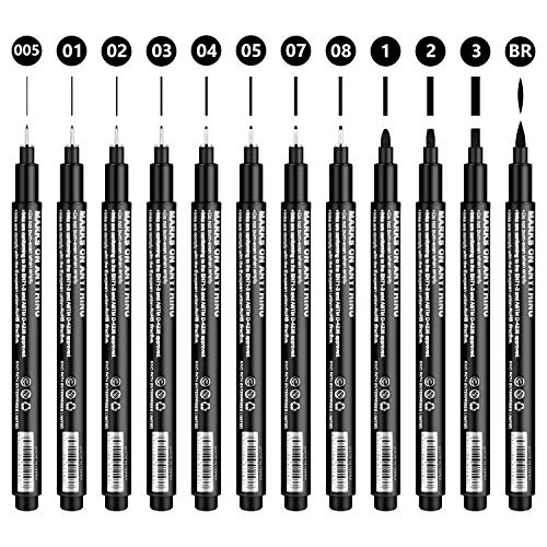 Bolígrafos Tinta De Caligrafía, Emooqi 12 Rotuladores De Pincel Negros, Rotuladores Profesionales Pen For Dibujo Técnico, Dibujo De Artista, Documentos De Oficina, Manga, Rotuladores Punta Fina