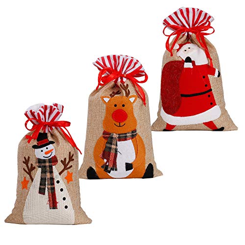 Bolsa de Navidad Reutilizable Arpillera de Yute Bolsa de Caramelo para Envoltura de Navidad 11,8 Pulgadas x 7 Pulgadas