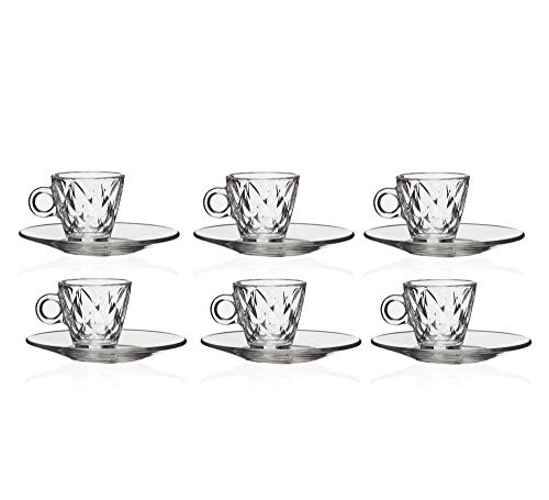 Bormioli Rocco, 5157810 Kaleido - Tazas de Cristal con Plato, 6 Unidades