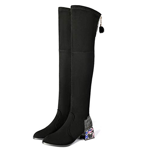 Botas de los zapatos de las mujeres nalgadas, piso invierno Slip-On punta redonda bloque de tacón alto martin cremallera alta zapatos negros otoño botas tacones bloquear las ventas,Negro,38