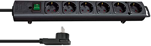 Brennenstuhl Comfort Line regleta de enchufes con 6 tomas de corriente para montaje (cable de 2 m, interruptor iluminado, montable, enchufe plano) negro