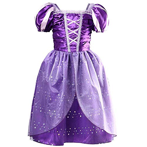 BriskyM Niñas Princesa Rapunzel Vestido Disfraz Fiesta de cumpleaños Vestido de Noche Princesa de Dibujos Animados Vestido Vestido de Novia (Púrpura, 3-4 Años)