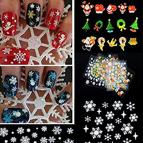 Butterme 12 pegatinas para uñas, motivos navideños, copos de nieve, árbol, decoración.