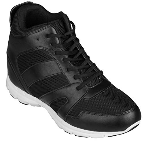 CALTO - G3330-10 cm más alto - Zapatos elevadores con aumento de altura (zapatillas negras con cordones superiores), color Negro, talla 44 EU