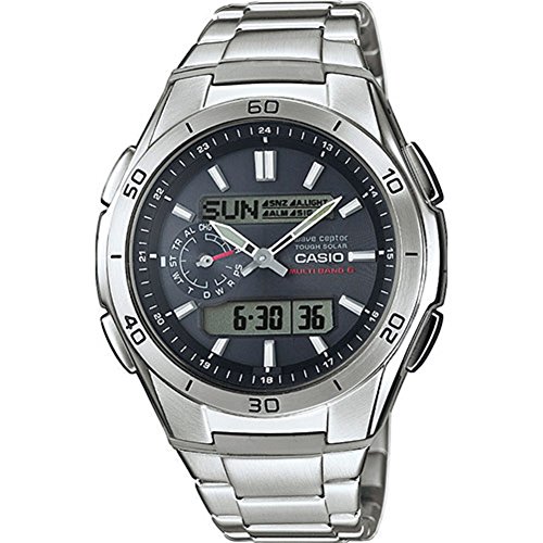 Casio WAVE CEPTOR Reloj Radiocontrolado y solar, Caja de acero inoxidable y resina, Negro, para Hombre, con Correa de Acero inoxidable, WVA-M650D-1AER