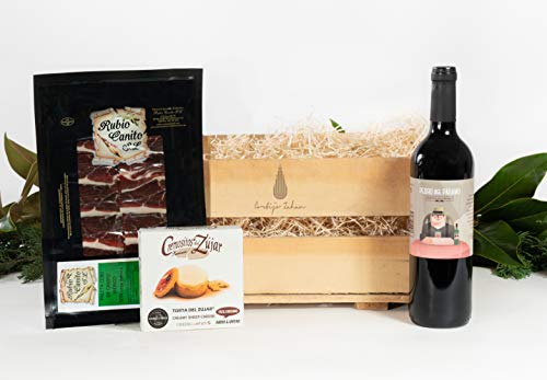 Cesta Navidad : Paleta de Cebo de Campo 50% Raza Ibérica de Guijuelo - Queso Cremosito del Jucar con el premio al mejor queso del mundo - Vino Tinto Pedro del Páramo.