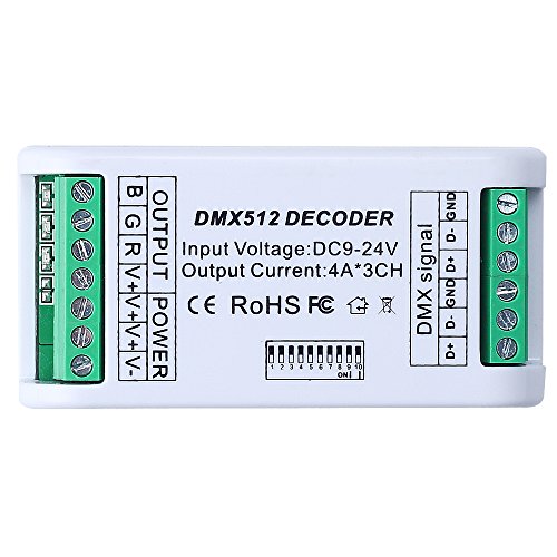 CHINLY 3 canales DMX 512 RGB 12A controlador de tira LED DMX decodificador controlador de atenuación DC12V-24V para RGB LED módulo de la tira