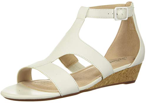 Clarks Mujeres Sandalias de Piso, White Leather, Talla 5