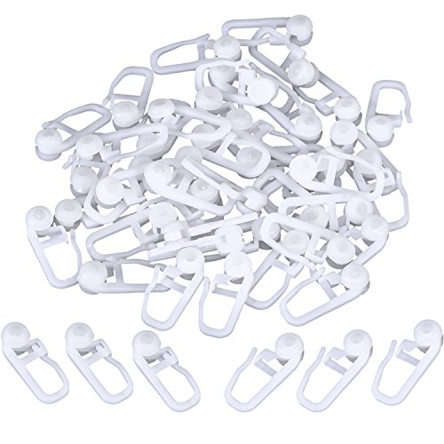 Clips de Cortina Enrollable Ganchos de Cortina de Plástico Blanco para Cortina de Tipo de Vía, 50 Piezas (Clips)